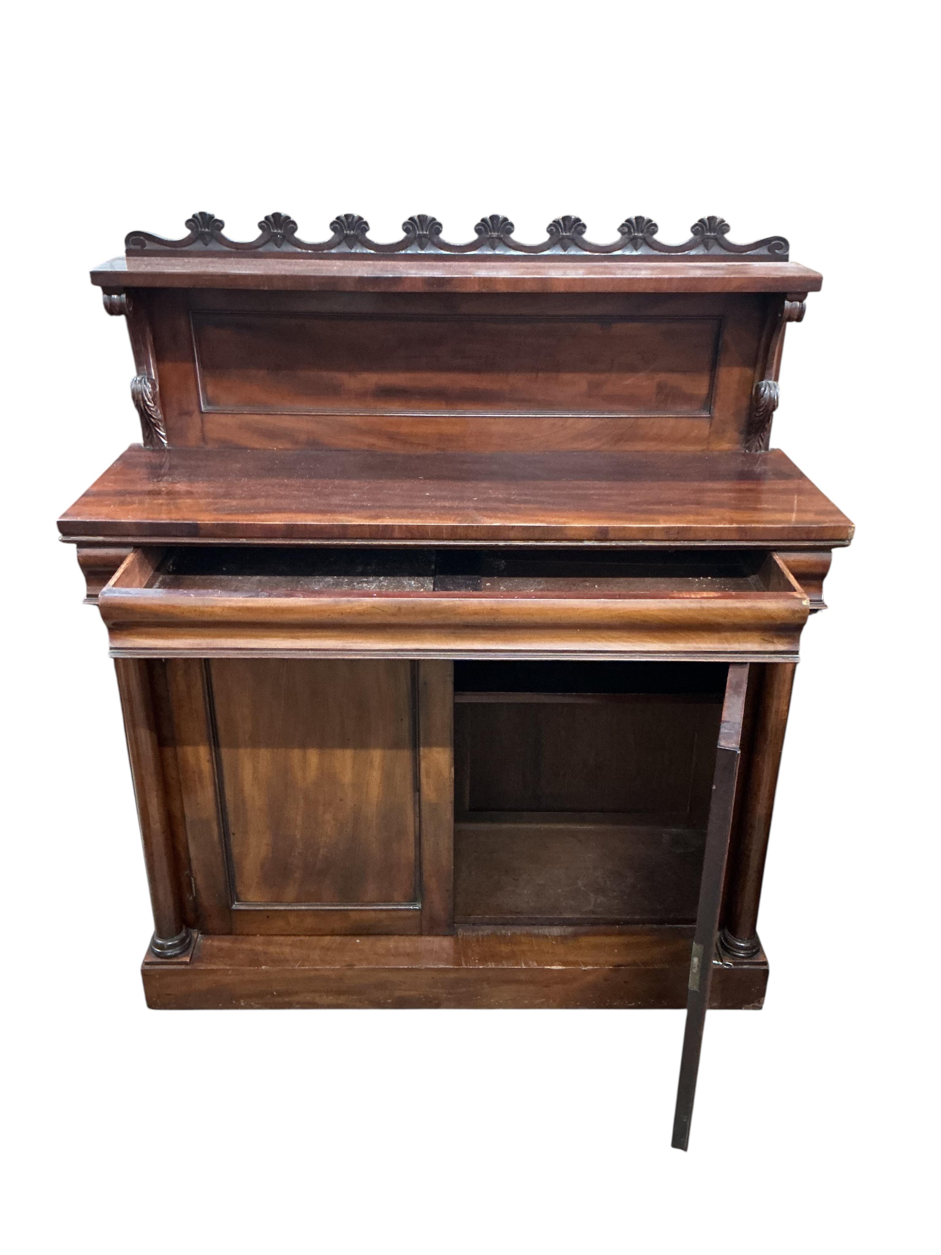 An early Victorian mahogany chiffonier, width 111cm, depth 38cm, height 128cm